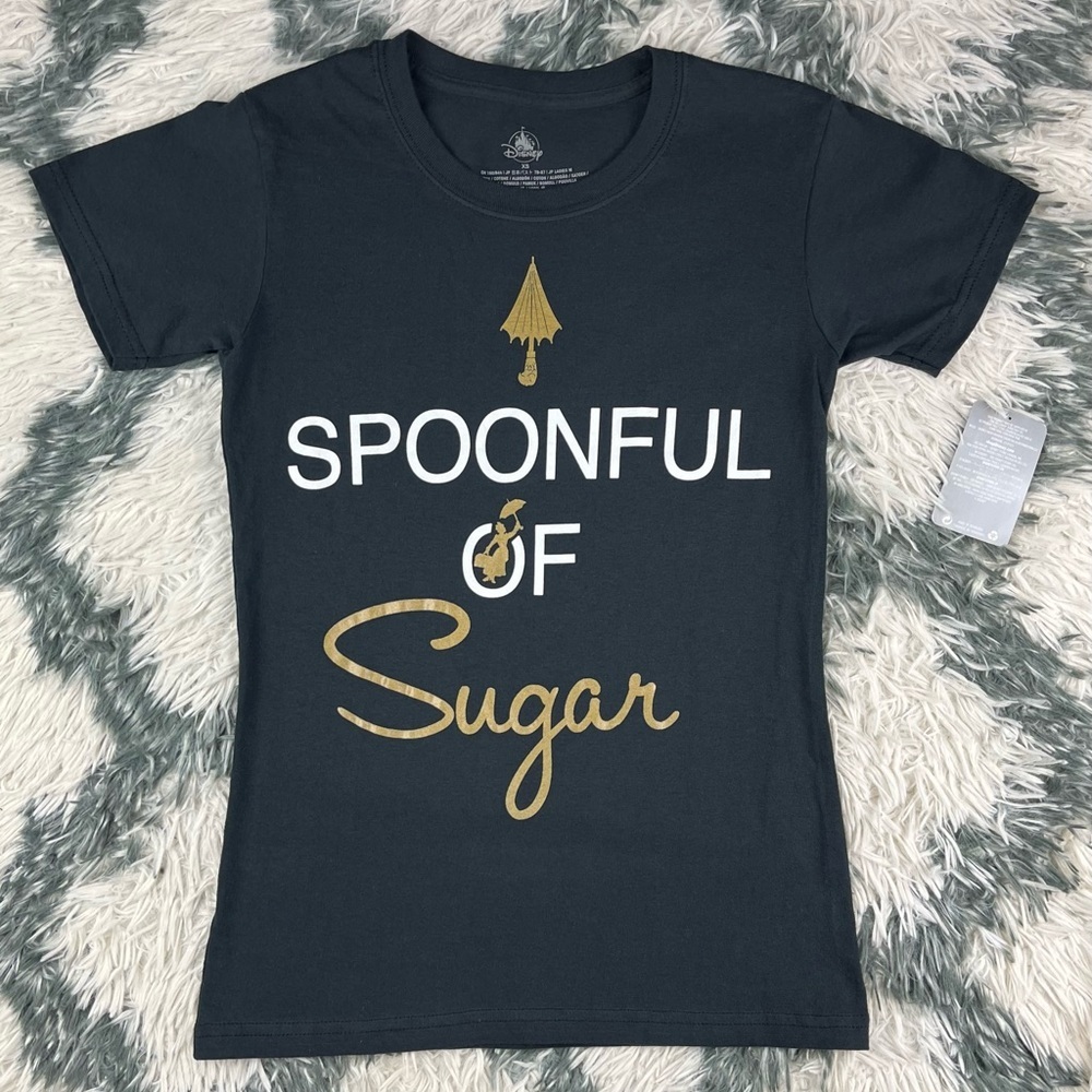 NWT Disney Women’s Black Mary Poppins Spoonful of Sugar Graphic T-shirt Size XS